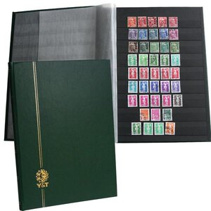PERFECTA : Classeur fixe pour timbres (Grand modèle-Pages Noires-48p. Vert)