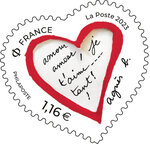 Feuille 30 timbres Coeur - agnès b. - 20g - Lettre verte
