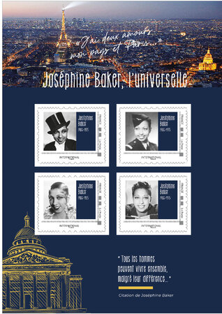 Collector 4 timbres - Joséphine Baker - Lettre internationale