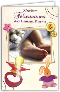 Carte Félicitations aux Parents Naissance ou Adoption Fille +Enveloppe 12x17 5cm