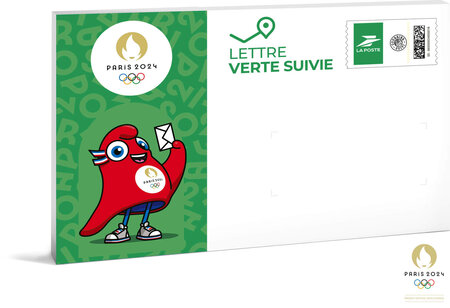 Prêt-à-Poster - Lettre verte suivie - XS - Pochette cartonnée 26 x 16,5 cm – épaisseur 3 cm - Paris 2024