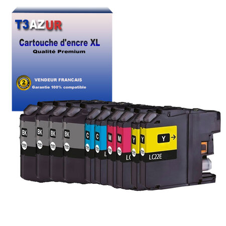 T3AZUR - 10x Cartouches compatibles avec Brother MFC-J5920DW  LC22E XL