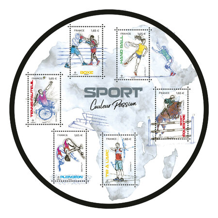Bloc 6 timbres - SPORTS Couleur Passion 2022 - Noir - Lettre internationale