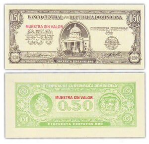 Billet de Collection 50 Centavos 1961 République Dominicaine - Neuf - P90s - SPECIMEN (muestra sin valor)