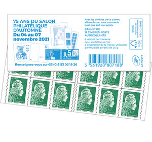 Carnet 12 timbres Marianne l'engagée - Lettre Verte - Couverture 75 ans du Salon d'Automne