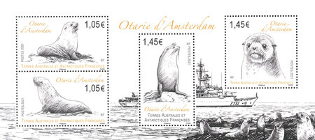 Bloc 4 timbres TAAF - Amsterdam - Otaries et Nivose