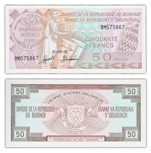 Billet de collection 50 francs 1991 burundi - neuf - p28c