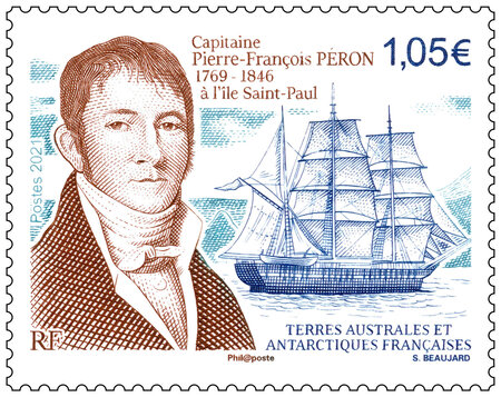 Timbre TAAF - Capitaine Pierre-François Peron à l'Ile Saint Paul
