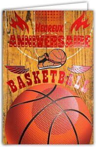 Carte heureux anniversaire basketball rouge brillant avec enveloppe 12x17 5cm