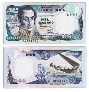 Billet de collection 1000 pesos 1993 colombie - neuf - p432a