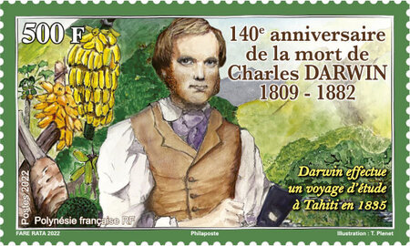 Timbre Polynésie Française - Charles Darwin