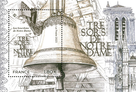 Bloc 1 timbre - Trésors de Notre Dame - Les Bourdons - 2023 - Lettre internationale