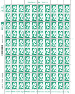 Feuille 100 timbres Marianne de l'avenir - Lettre verte