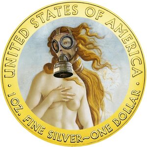 La naissance de venus gaz mask botticelli coronavirus quarantined art 1 dollars 2020 1 oz argent & or plated monnaie