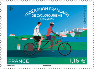 Timbre - 100 ans de la Fédération Française de Cyclotourisme - Lettre verte