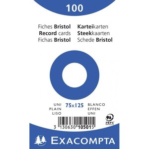100 fiches bristol blanches unies non perforées 75x125mm 10501e