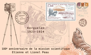 Bloc de 1 timbre TAAF - 100ème anniversaire de la mission scientifique Etienne et Lionel Peau