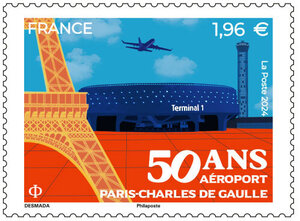 Timbre - 50 ans de l'aéroport Paris-Charles de Gaulle - Lettre internationale
