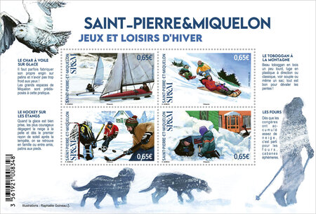  Bloc de 4 timbres Saint Pierre et Miquelon - Jeux et loisirs d'hiver
